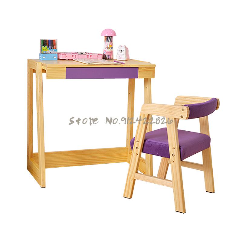 Solid wood children&s learning desk and chair set can lift primary school students& desks and chairs, household children&s baby